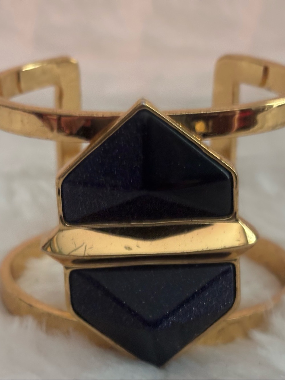 Vince Camuto Gold-Tone Cuff with Dark Navy Geometric Stones